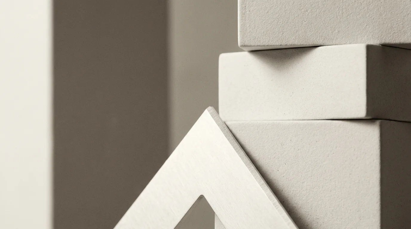 Équerre d'aluminium blanc contre une colonne de blocs de céramique